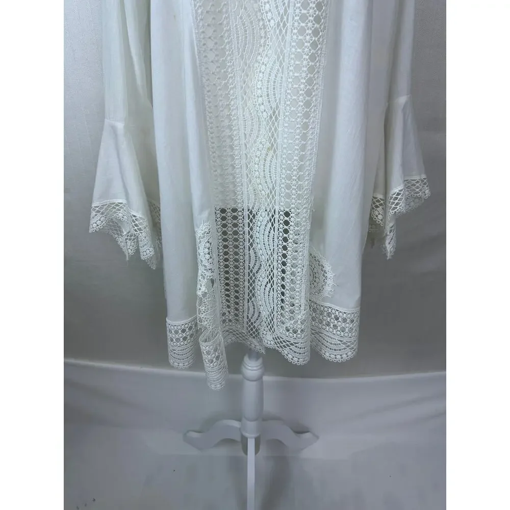 Gottex Women's White Crochet Lace Long Sleeve Swim Suit Cover Up Size Medium